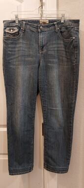 Earl‎ Jean Women's Size 16 Blue Jeans Embellished Pockets Boho Stretch 37" x 27"